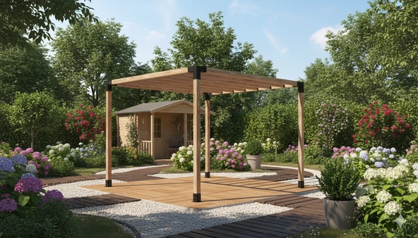 iAhşap Pergola Braket Seti 4 Ana Direkli - Izgaralı Pergola Seti - 2