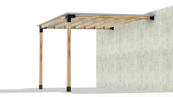 iAhşap Sundurma Pergola Braket Seti 2 Ana Direkli Trapez Sac Gölgelikli - 4