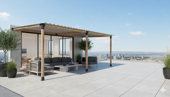 iAhşap Breketli Sundurma Pergola 3 Ana Direkli Trapezli Gölgelikli - 2