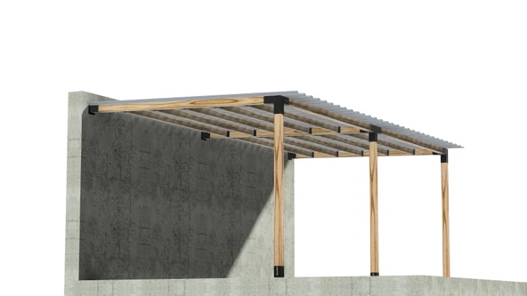 iAhşap Breketli Sundurma Pergola 3 Ana Direkli Trapezli Gölgelikli - 3