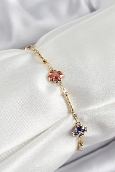 Pirinç Gold Renk Karışık Renk Yonca Zirkon Taşlı Kadın Bileklik - TJ-BB7056 ürün görseli