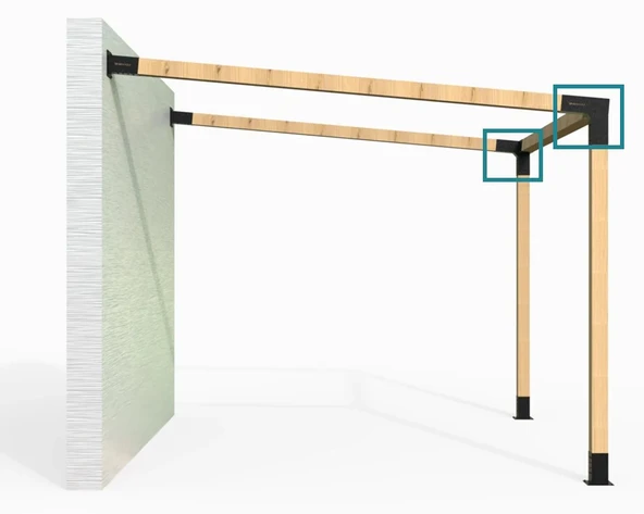 iAhşap 9 x 9 Köşe Meretek Çıkışı Sol Yukarı 2 Derece 3 kollu Pergola braketi - 5