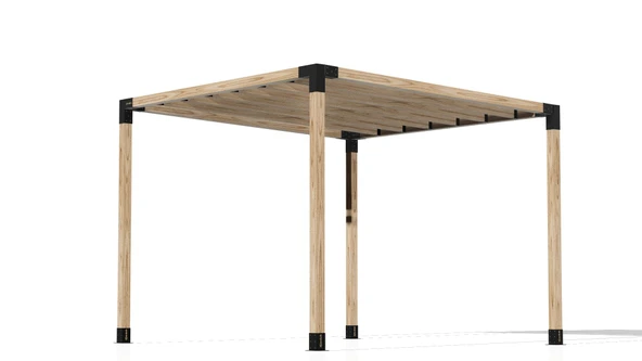 iAhşap Pergola Braket Seti 4 Ana Direkli Üstü Izgaralı Eğimli Gölgelikli Pergola - 6