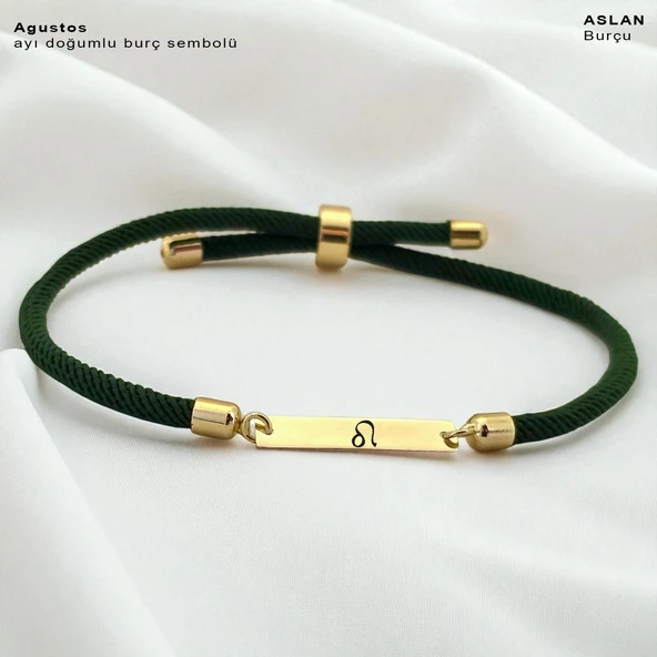 14 Ayar Altın Plakalı Doğum Ayına Özel Dikdörtgen Motifli Koyu Yeşil İpek Örgülü Hediye Bileklik-554 ürün görseli