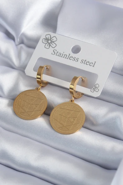 316L Çelik Gold Renk Pentagram İşleme Model Kadın Küpe - TJ-BKP7979 ürün görseli
