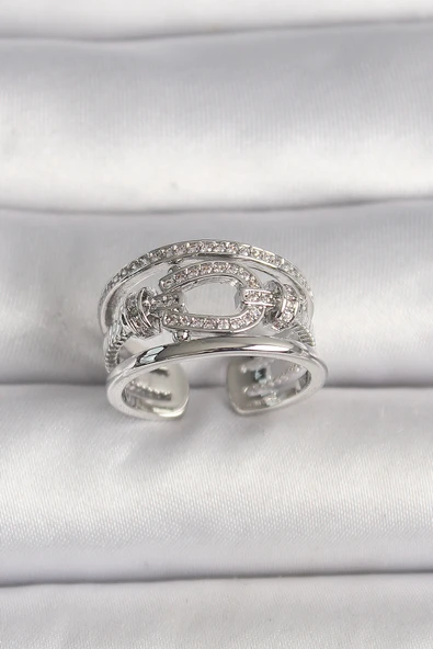 Pirinç Gümüş Renk Ayarlanabilir Zirkon Taşlı Gemici Düğüm Model Kadın Yüzük - TJ-BYK3584 ürün görseli