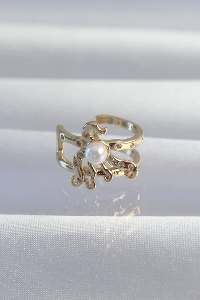 Pirinç Gold Renk İncili Ahtapot Earcuff Küpe - TJ-BKP9333 ürün görseli