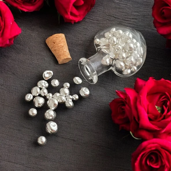 15 Gram Kalp Tasarımlı Cam Şişede Sunulan, 999 Ayar Gümüşten Üretilmiş Özel Granül Gümüş Hediyesi-553 - 2