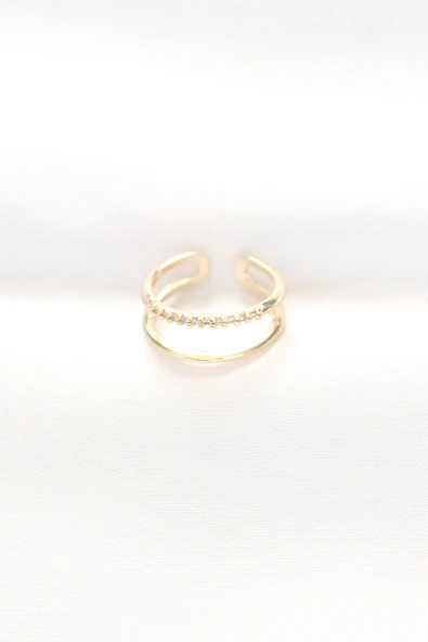 2li Görünümlü Su Yolu Tasarımlı Gold Renk Ayarlanabilir Yüzük - TJ-BYK3136 - Resim 2