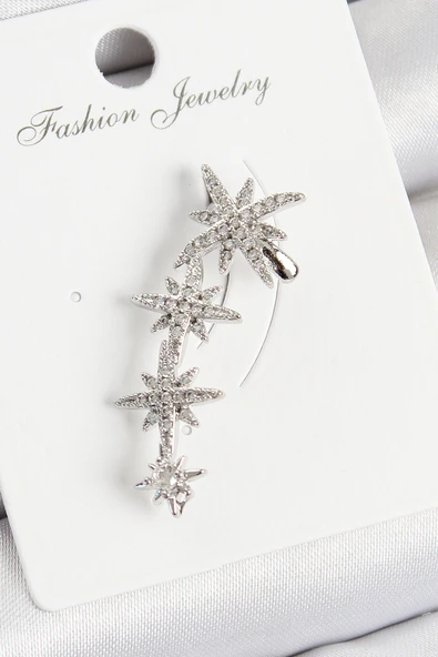 Pirinç Kutup Yıldızı Model Gümüş Renk Sağ Kıkırdak Küpe - TJ-BKP10988 ürün görseli