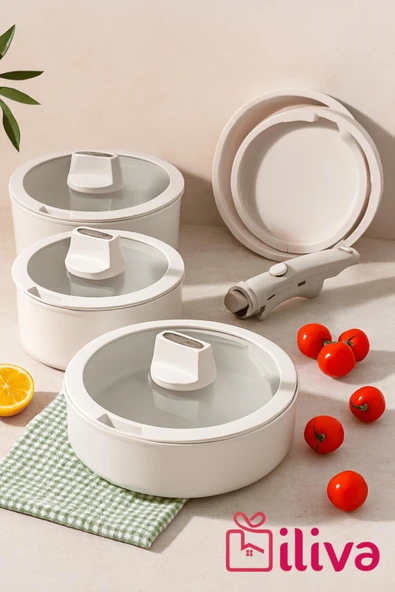 9 Parça Seramik Kaplamalı Pişir Sakla Tencere Seti ürün görseli