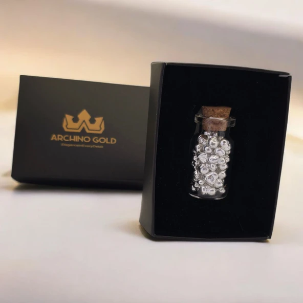 15 Gram Silindir Tasarımlı Cam Şişede Sunulan, 999 Ayar Gümüşten Üretilmiş Özel Granül Gümüş Hediyesi-553 - Resim 4