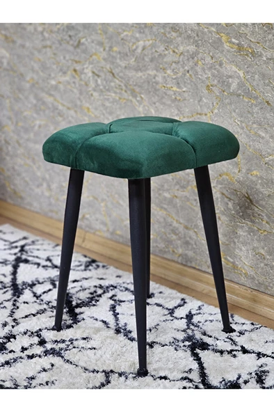 Kare Siyah Boyalı Konik Ayaklı Tabure - Oturak - Bar Taburesi - Ayaklı Tabure Yeşil Renk 48 x 33 Boyut/Ebat - Resim 4