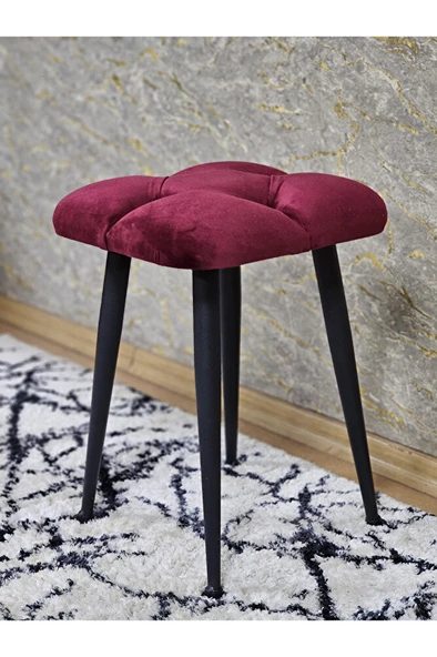 Kare Siyah Boyalı Konik Ayaklı Tabure - Oturak - Bar Taburesi - Ayaklı Tabure Bordo Renk 48 x 33 Boyut/Ebat - Resim 4