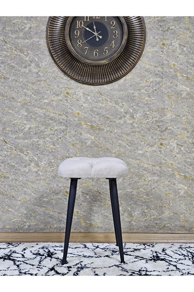 Kare Siyah Boyalı Konik Ayaklı Tabure - Oturak - Bar Taburesi - Ayaklı Tabure Krem Renk 48 x 33 Boyut/Ebat - Resim 2