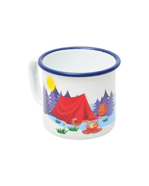 NURGAZ Campout Emaye Kupa Bardak (Beyaz-Çadır) ürün görseli