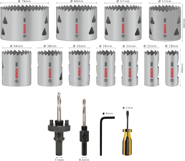 BOSCH PRO 17 Parça HSS-Bimetal Panç - Delik Açma Seti Ahşap ve Metal için - Resim 2