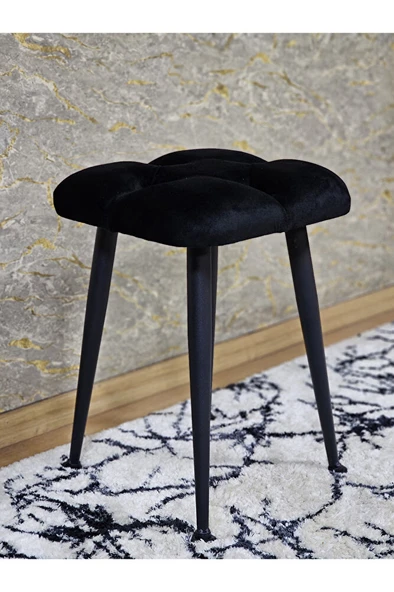Kare Siyah Boyalı Konik Ayaklı Tabure - Oturak - Bar Taburesi - Ayaklı Tabure Siyah Renk 48 x 33 Boyut/Ebat ürün görseli