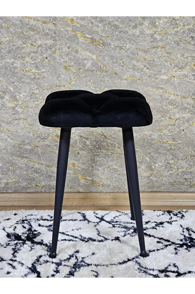 Kare Siyah Boyalı Konik Ayaklı Tabure - Oturak - Bar Taburesi - Ayaklı Tabure Siyah Renk 48 x 33 Boyut/Ebat - Resim 3