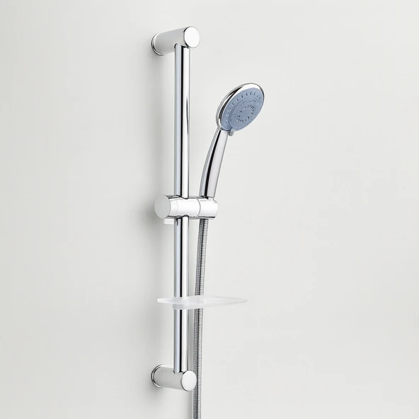 Junior Sürgülü Duş Seti Krom Kaplama Şeffaf Sabunluklu Ayarlanabilir Yükseklikl Lüks Banyo Duş Takım - Resim 6