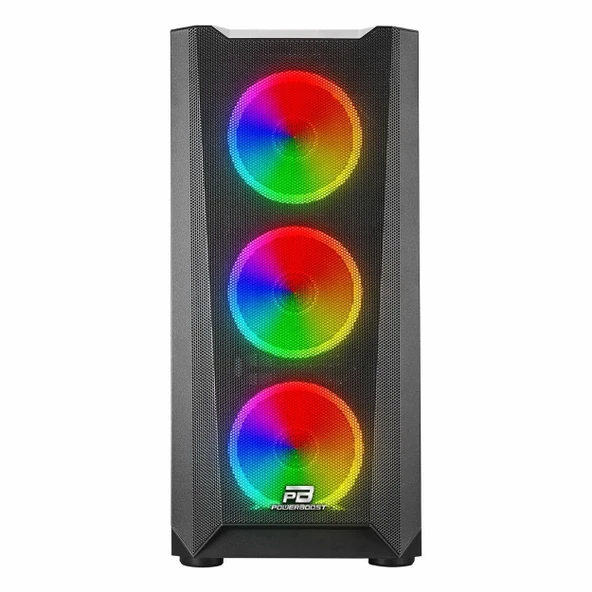 PowerBoost VK-W001B USB 3.2 ARGB ATX Mid Tower Siyah Kasa - Resim 2