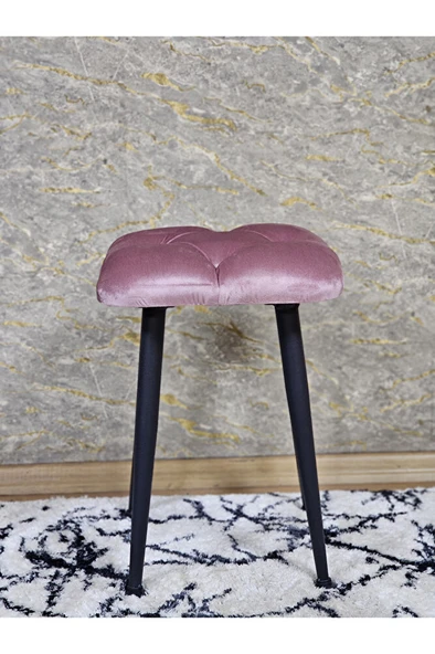 Kare Siyah Boyalı Konik Ayaklı Tabure - Oturak - Bar Taburesi - Ayaklı Tabure Pembe Renk 48 x 33 Boyut/Ebat - Resim 3
