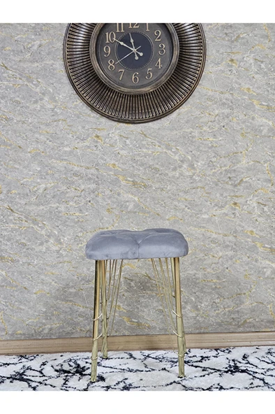 Kare Gold Kaplama Telli Ayaklı Tabure - Oturak - Bar Taburesi - Ayaklı Tabure Gri Renk 48 x 33 Boyut/Ebat - Resim 2