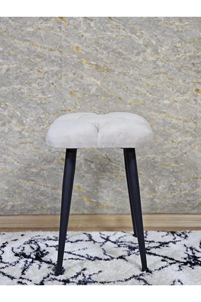 Kare Siyah Boyalı Konik Ayaklı Tabure - Oturak - Bar Taburesi - Ayaklı Tabure Krem Renk 48 x 33 Boyut/Ebat - Resim 3
