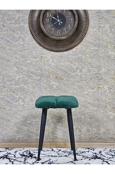 Kare Siyah Boyalı Konik Ayaklı Tabure - Oturak - Bar Taburesi - Ayaklı Tabure Yeşil Renk 48 x 33 Boyut/Ebat - Resim 2