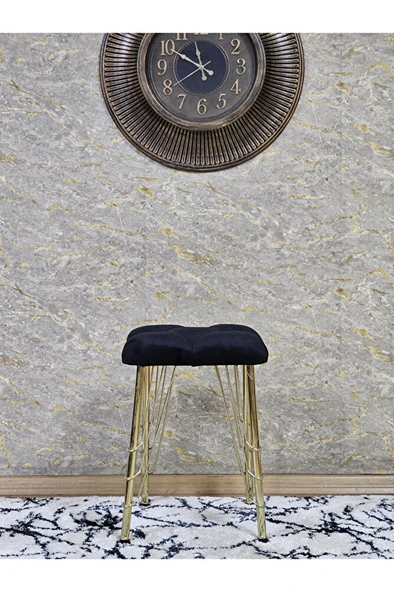 Kare Gold Kaplama Telli Ayaklı Tabure - Oturak - Bar Taburesi - Ayaklı Tabure Siyah Renk 48 x 33 Boyut/Ebat - 2
