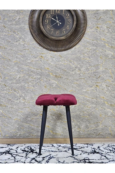 Kare Siyah Boyalı Konik Ayaklı Tabure - Oturak - Bar Taburesi - Ayaklı Tabure Bordo Renk 48 x 33 Boyut/Ebat - Resim 2