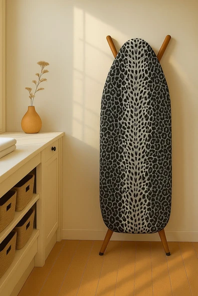 Ütü Masası Kılıfı Keçeli Gri Leopar Desen