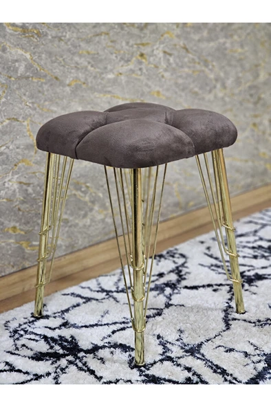 Kare Gold Kaplama Telli Ayaklı Tabure - Oturak - Bar Taburesi - Ayaklı Tabure Kahverengi Renk 48 x 33 Boyut/Ebat ürün görseli