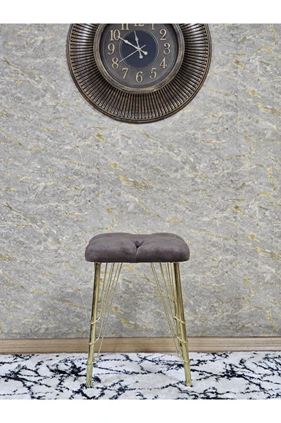 Kare Gold Kaplama Telli Ayaklı Tabure - Oturak - Bar Taburesi - Ayaklı Tabure Kahverengi Renk 48 x 33 Boyut/Ebat - Resim 2