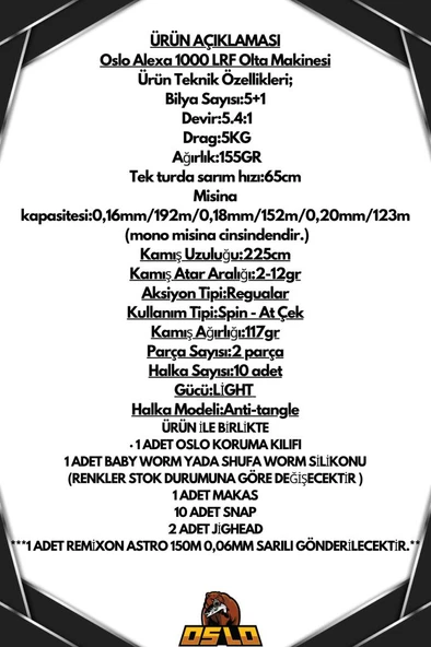 Oslo Alexa 1000 Oslo Action Game 225cm 2-12gr LRF Olta Seti - Resim 2