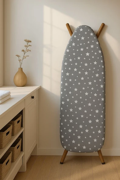 Ütü Masası Kılıfı Keçeli Gri Yıldızlı Desen