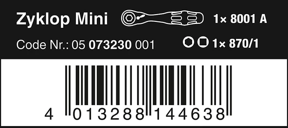 WERA  Zyklop Mini Cırcır kolu (8001A) - Resim 2