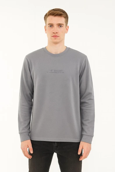 Erkek Slim Fit Uzun Kol Sıfır Yaka Sweatshırt-7390 - 2