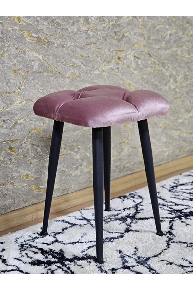 Kare Siyah Boyalı Konik Ayaklı Tabure - Oturak - Bar Taburesi - Ayaklı Tabure Pembe Renk 48 x 33 Boyut/Ebat ürün görseli 1