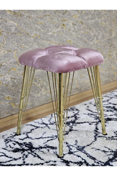 Kare Gold Kaplama Telli Ayaklı Tabure - Oturak - Bar Taburesi - Ayaklı Tabure Pembe Renk 48 x 33 Boyut/Ebat ürün görseli 1
