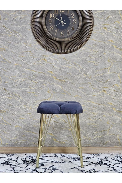 Kare Gold Kaplama Telli Ayaklı Tabure - Oturak - Bar Taburesi - Ayaklı Tabure Füme Renk 48 x 33 Boyut/Ebat - Resim 2