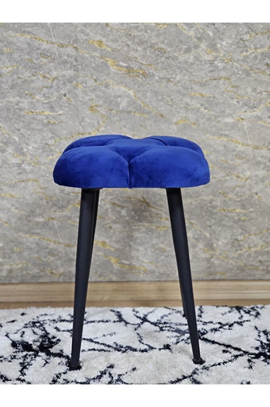Kare Siyah Boyalı Konik Ayaklı Tabure - Oturak - Bar Taburesi - Ayaklı Tabure Mavi Renk 48 x 33 Boyut/Ebat - Resim 3