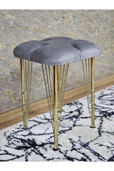 Kare Gold Kaplama Telli Ayaklı Tabure - Oturak - Bar Taburesi - Ayaklı Tabure Gri Renk 48 x 33 Boyut/Ebat ürün görseli