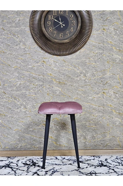 Kare Siyah Boyalı Konik Ayaklı Tabure - Oturak - Bar Taburesi - Ayaklı Tabure Pembe Renk 48 x 33 Boyut/Ebat - Resim 2