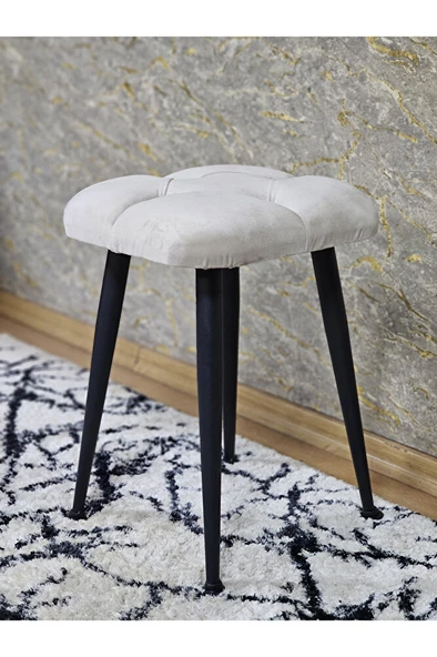 Kare Siyah Boyalı Konik Ayaklı Tabure - Oturak - Bar Taburesi - Ayaklı Tabure Krem Renk 48 x 33 Boyut/Ebat - Resim 4