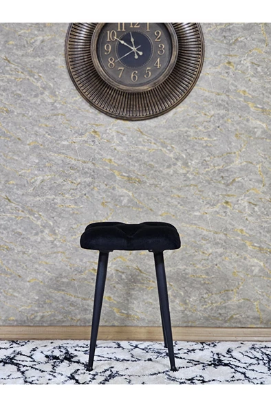 Kare Siyah Boyalı Konik Ayaklı Tabure - Oturak - Bar Taburesi - Ayaklı Tabure Siyah Renk 48 x 33 Boyut/Ebat - Resim 2