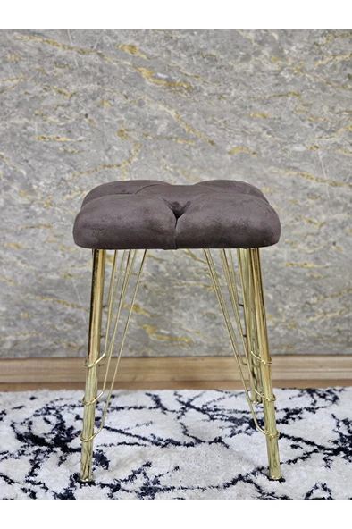 Kare Gold Kaplama Telli Ayaklı Tabure - Oturak - Bar Taburesi - Ayaklı Tabure Kahverengi Renk 48 x 33 Boyut/Ebat - Resim 3
