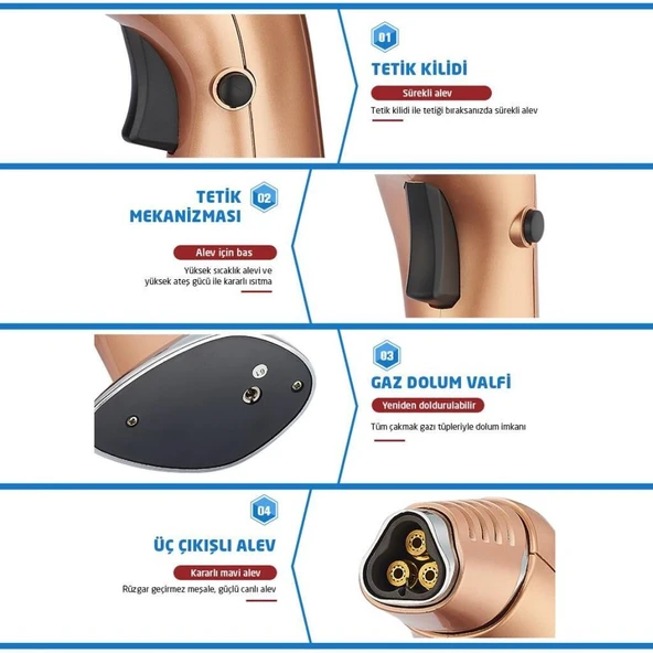 Rox BS-830 Üç Alev Çıkışlı Bütan Gaz Torch Pürmüz - Resim 4