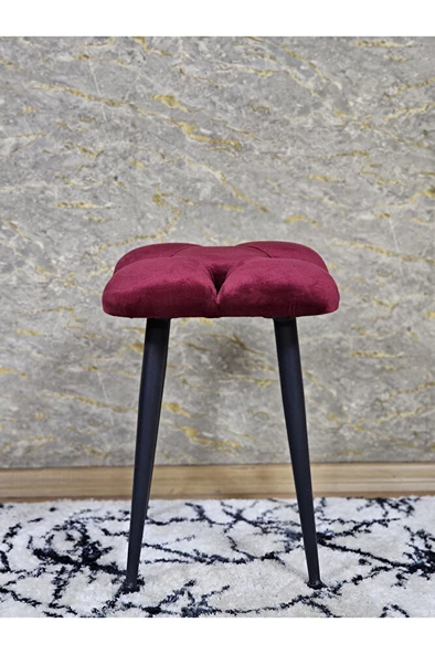 Kare Siyah Boyalı Konik Ayaklı Tabure - Oturak - Bar Taburesi - Ayaklı Tabure Bordo Renk 48 x 33 Boyut/Ebat - Resim 3