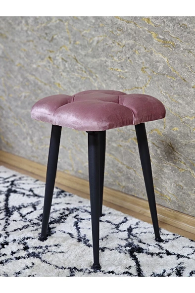Kare Siyah Boyalı Konik Ayaklı Tabure - Oturak - Bar Taburesi - Ayaklı Tabure Pembe Renk 48 x 33 Boyut/Ebat - Resim 4